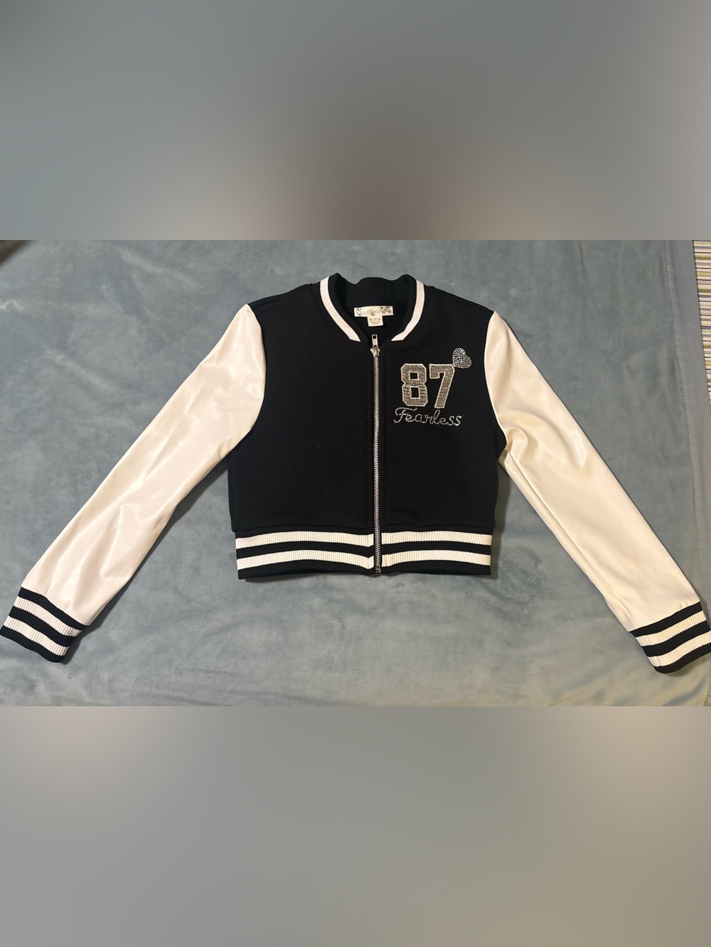 NWOT- Knit Works Taylor Swift "87 Fearless" Cropped Varsity Jacket
